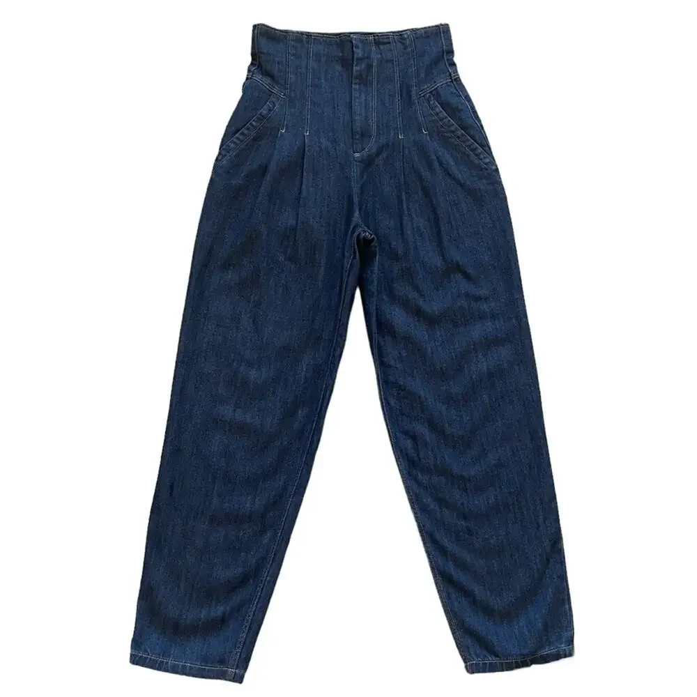 La Vie Rebecca Taylor Pleated High Rise Jeans Dark Indigo Wash 26